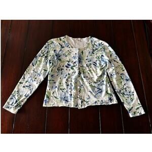 Vintage Casual Corner Size Medium Crewneck Button Front Cardigan White Floral‎